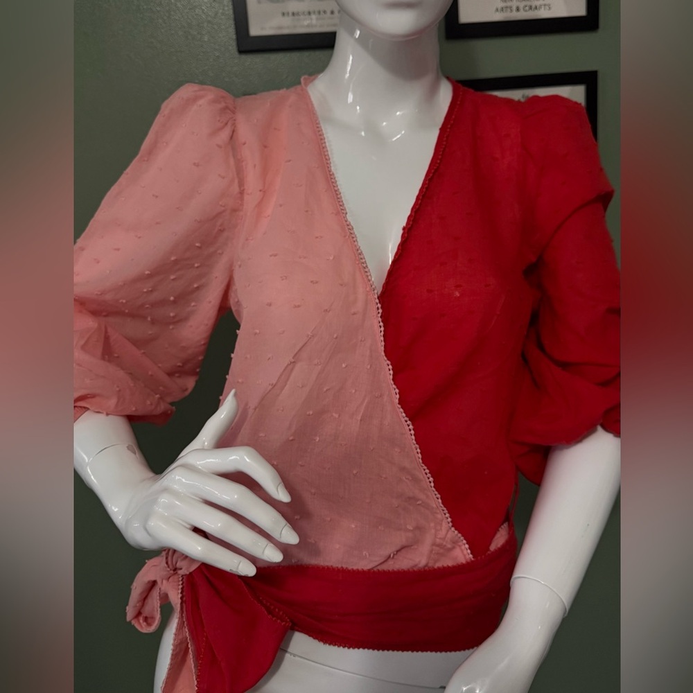Size M FARM Rio Two-Tone Pink & Red Wrap Blouse